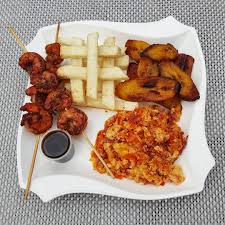 Fried Yam, Plantain + Suya 